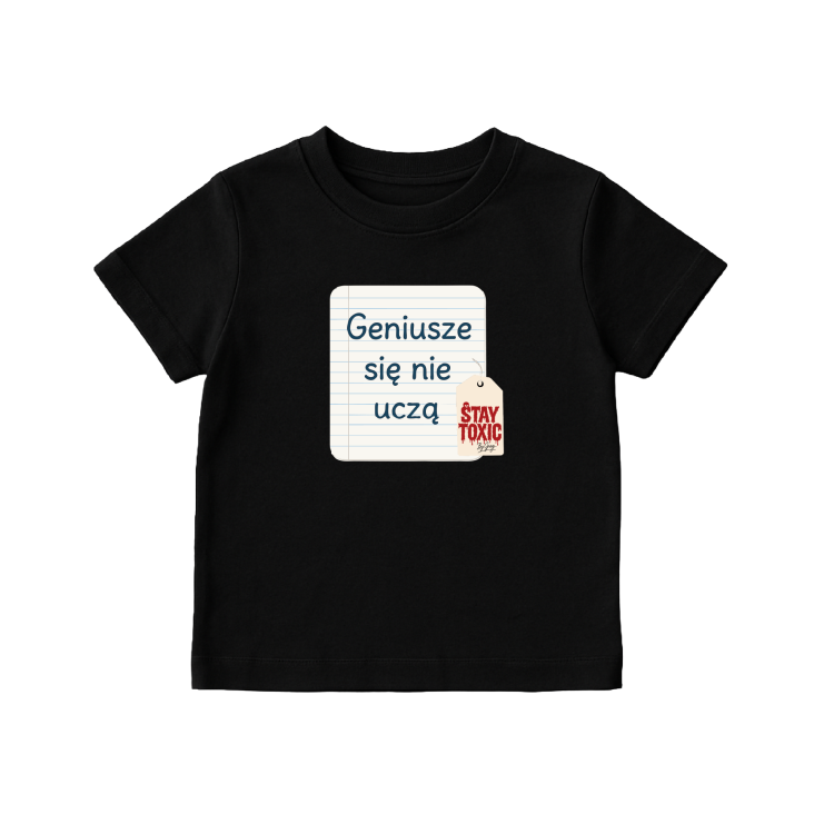 T-shirt młodzieżowy GREG MAKSEL – napis Geniusze się nie uczą, 100% bawełna, czarny, powrót do szkoły